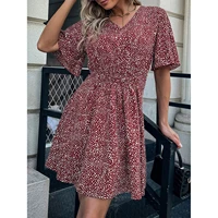 womens 2022 summer new v neck short sleeved polka dot a line dress women casual party office clothing female lady