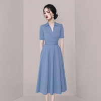 womens summer new korean fashion high end temperament french goddess v neck short sleeve waist a shaped party holiday dress