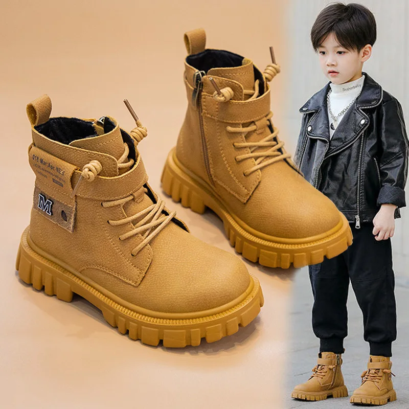 

Boys Martin boots 2023 autumn new children's full leather British style soft bottom middle and large children short boots