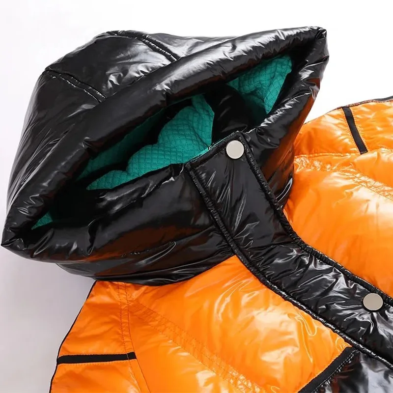 Winter Fashion Goose Down Jackets Women 2022 New Long Hooded Candy Color Mosaic Tide Loose Thick Warm Temperament Coats Female