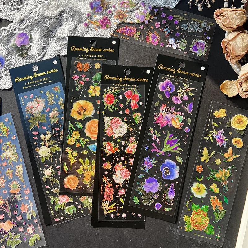 

8 Packs Total 24PCS Vintage Golden Printed Fashion PVC Stickers Set 60mm*180mm DIY Journaling Scrapbooking Supplies Deco Gift