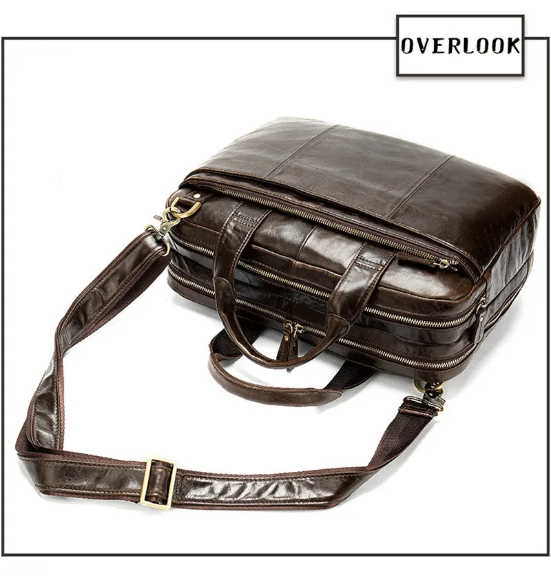 Vintage genuine leather men's large capacity briefcase work laptop handbag casual travel luxury real cowhide messenger bag
