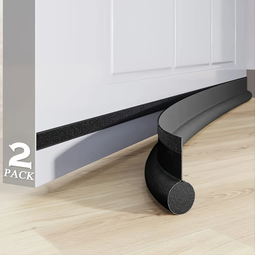 

2 Packs Under Door Draft Stopper, Insulator Door Sweep Weather Stripping Noise Stopper Strong Adhesive, Black, 38" Length