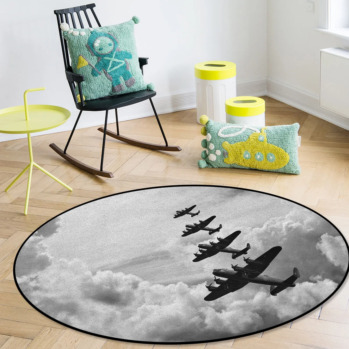 

Fighter Jet Black And White Retro Round Carpets for Entrance Home Modern Decoration Carpet for Bedroom Rug In The Living Room