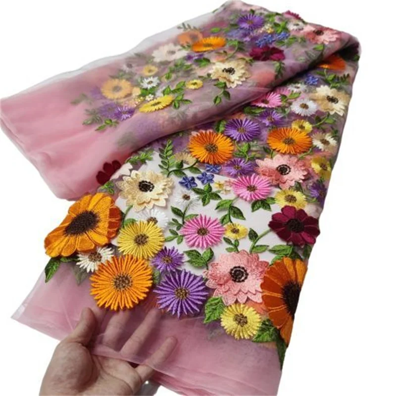 

African Lace Fabric With Multicolor Lace High Quality Nigerian French Tulle Lace Fabric Wedding Mesh Material