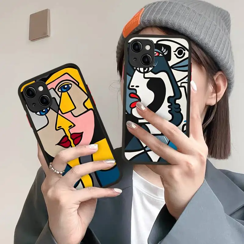 

Picasso Abstract Art Painting Phone Case for iPhone 14 11 12 13 Mini Pro Max 8 7 Plus X XR XS MAX Translucent Matte Cover