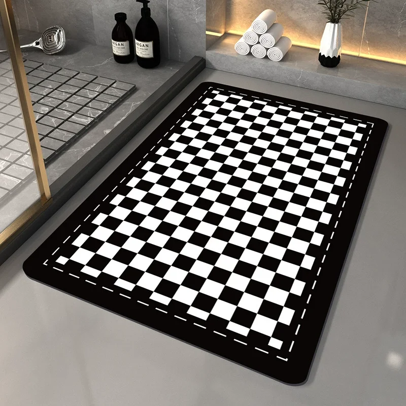 

Fashion Checkerboard Bathroom Mat Nordic Style Home Decorative Carpet for Entrance Door Water Absorbing Non Slip Shower Mat