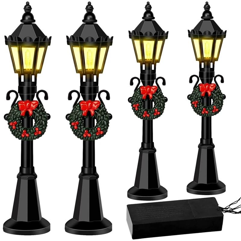 

Рождественские Мини-модели уличных фонарей, 4 мини-уличные фонари, уличные фонари для кукольного домика, микро-Ландшафтные фонари