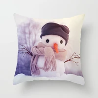 happy christmas car soft cushion cover print pillow covers 4545cm throw pillow case sofa home decor rabbit pillowcase