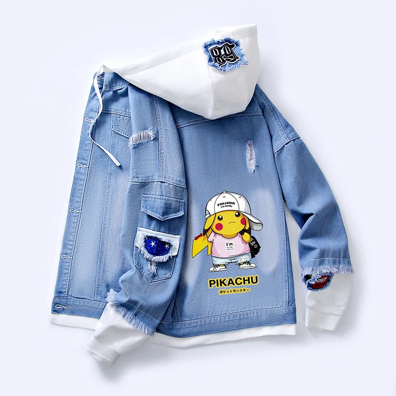Джинсовая куртка для мальчиков-подростков аниме периферийный Покемон Пикачу