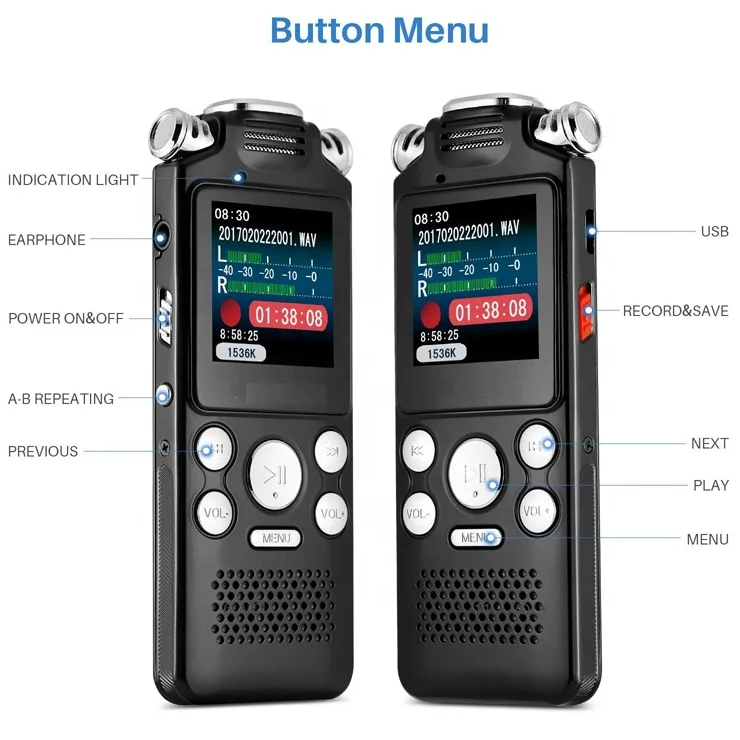 Professional Activated Recorder 8GB HD Recording of Lectures Device Double Microphone Portable Digital Audio Voice Recorder enlarge