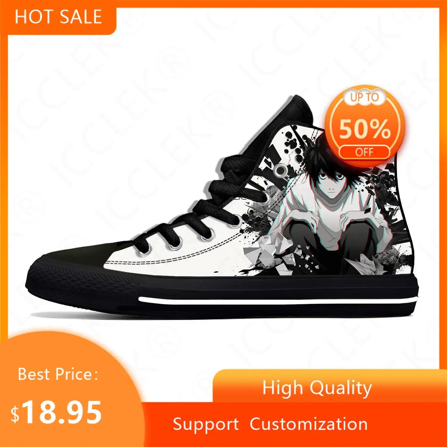 

Hot Cool Anime Manga Cartoon Death Note L Lawliet Casual Shoes Mens Womens Sneakers Classic High Top Latest High Top Board Shoes