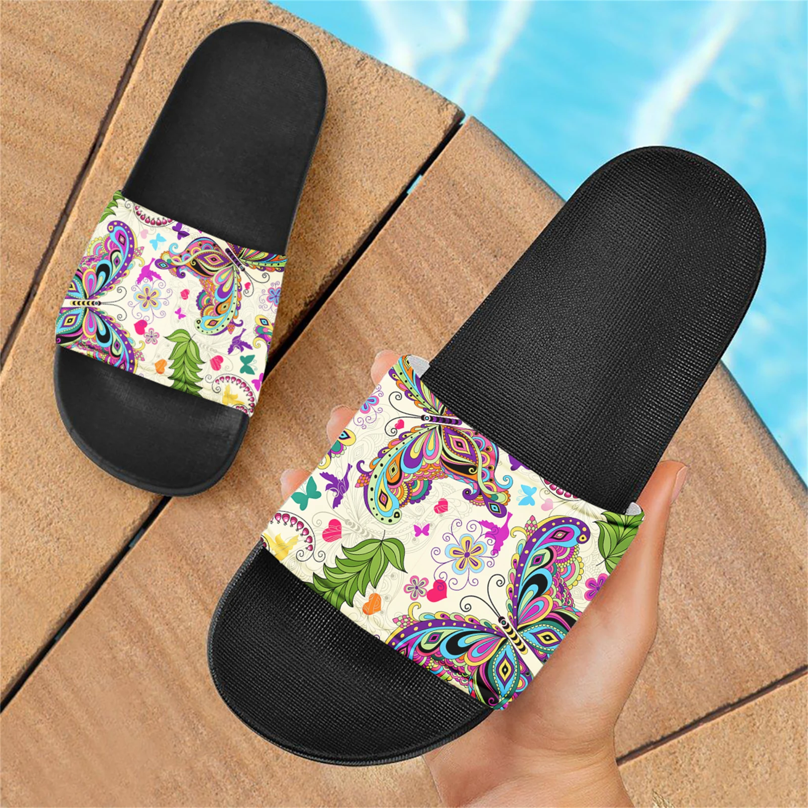 Butterfly Gradient Designer Indoor Bathroom Flat Slippers Summer Non-slip Light Couple Sandals Comfortable Outdoor Beach Slides