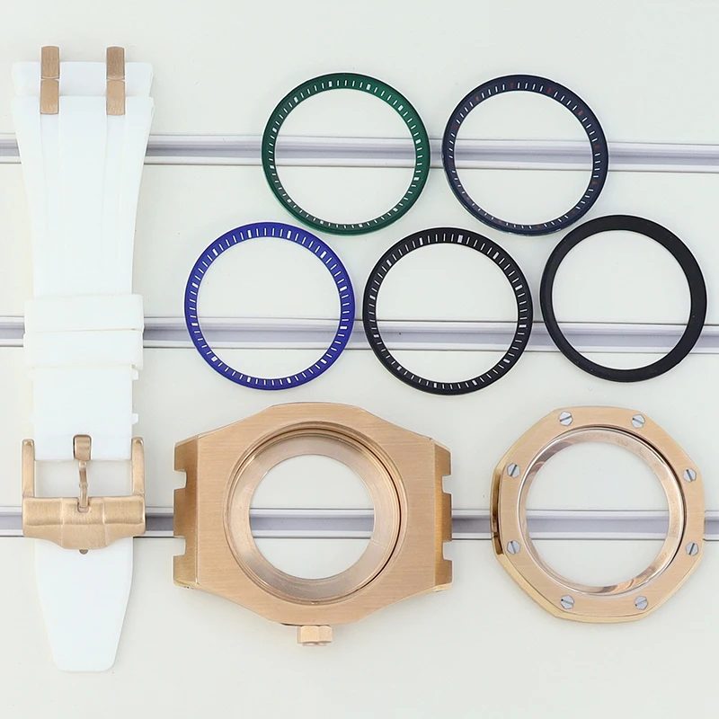 Корпус для часов Ms. 41 мм из розового золота резиновые браслеты сапфировое стекло