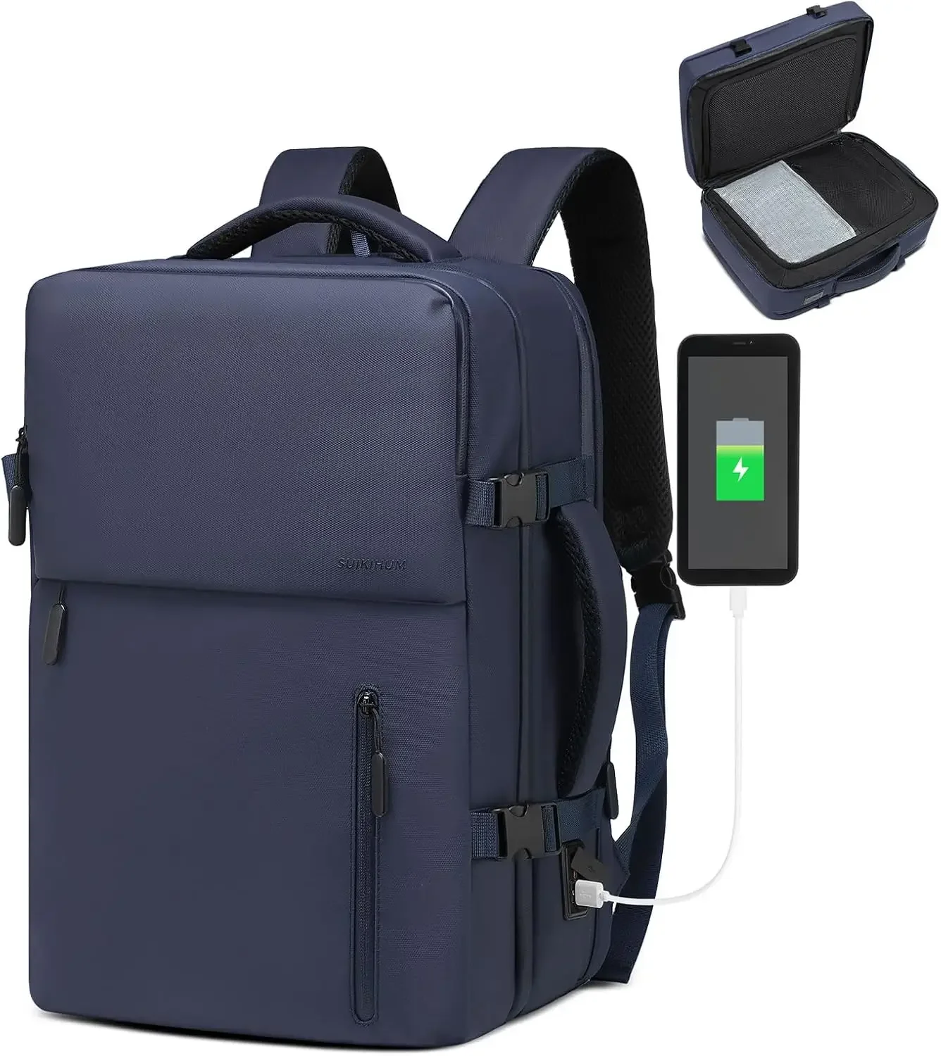 Фото Рюкзак для деловых поездок, сумка для багажа на плоской подошве с USB C и A, вместимость 16-дюймового чемодана, одобрено авиакомпанией, серый №1