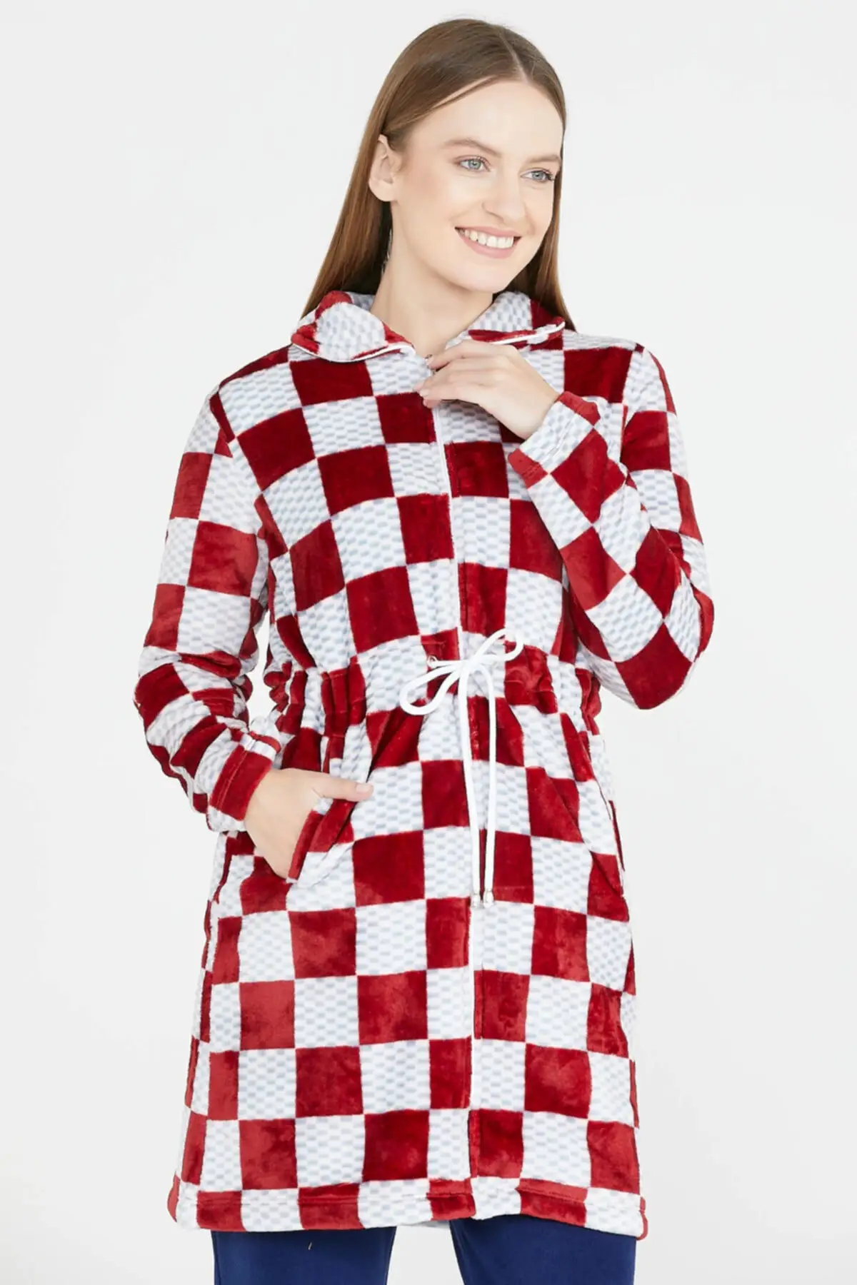 

Dressing Gown pattern Fleece - Claret Red Fashion Robe Robe Robe Robe Sexy Peignoir Kimono Bride Sleepwear Night Gown
