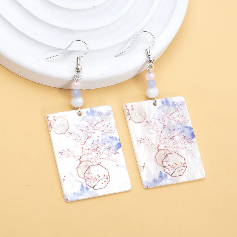 Новые модные прямоугольные акриловые серьги с принтом садового дерева для