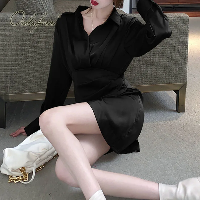 Осень-зима 2022 женское атласное платье Ordifree сексуальное облегающее мини-платье с