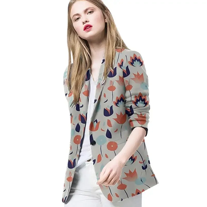 

The Spring And Autumn Of 2023, The New Fashion Retro Printed Suit Jacket Female Popular Casual Workplace Loose Blazet Woman