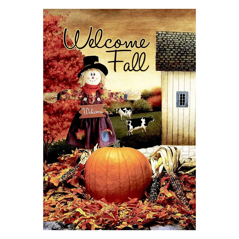 

Newly Welcome Fall Scarecrow Autumn Pumpkin Decor Single Sided Garden Flag