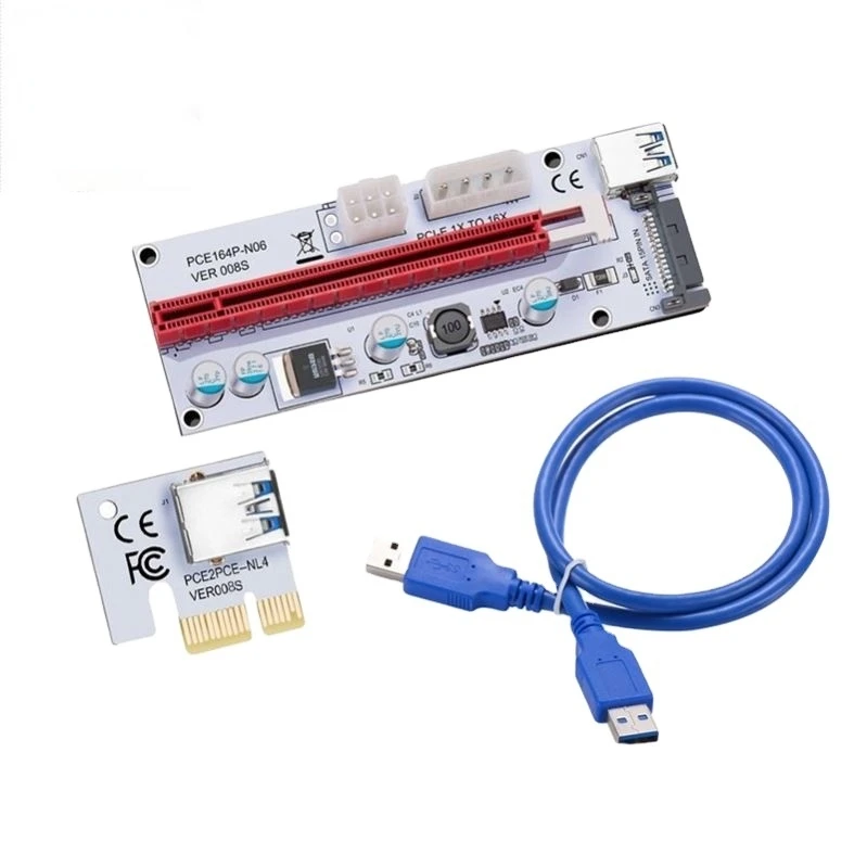 

60cm PCIE Riser Card PCIe 1x To 16x Adapter 4Pin 6Pin SATA Power USB 3.0 Cable for Bitcoin Miner Mining Expansion Converter