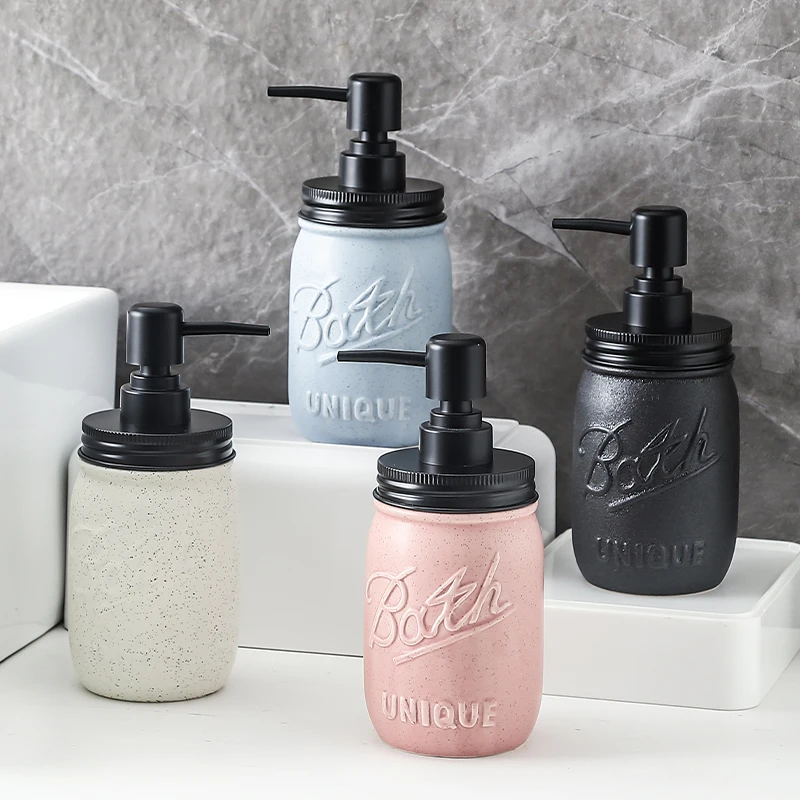 

Ceramic Liquid Soap Dispenser Push Style Lotion Hand Washing Liquid Bottle Shampoo Emulsion Ceramic Bathroom Dispenser Set 480ml