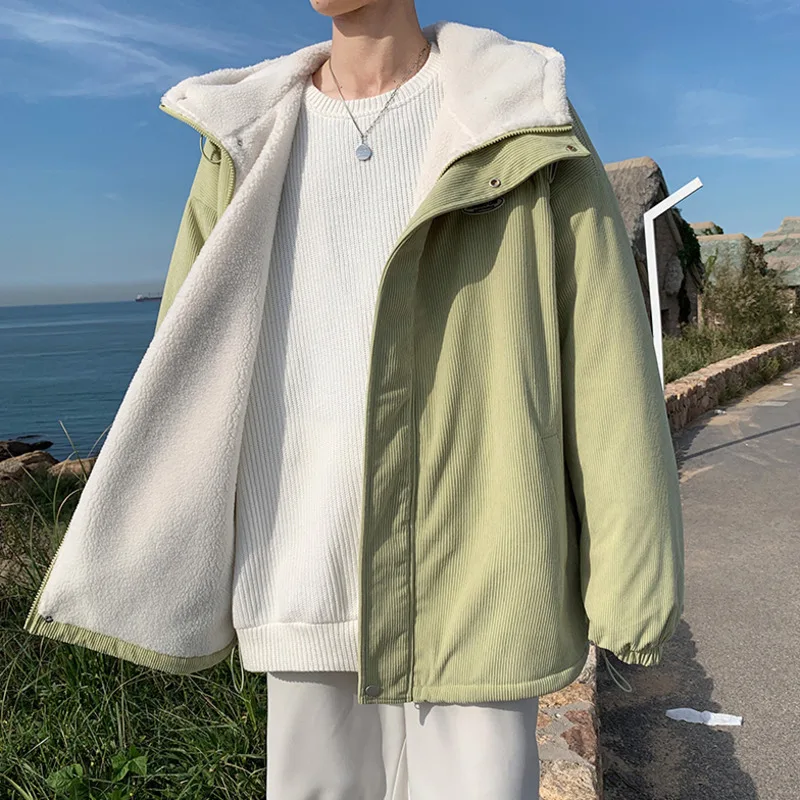 Winter Jacket Men Warm Fashion Casual Cotton Thick Lamb Wool Jackets Men Korean Loose Oversized Short Coat Mens Hooded Coat
