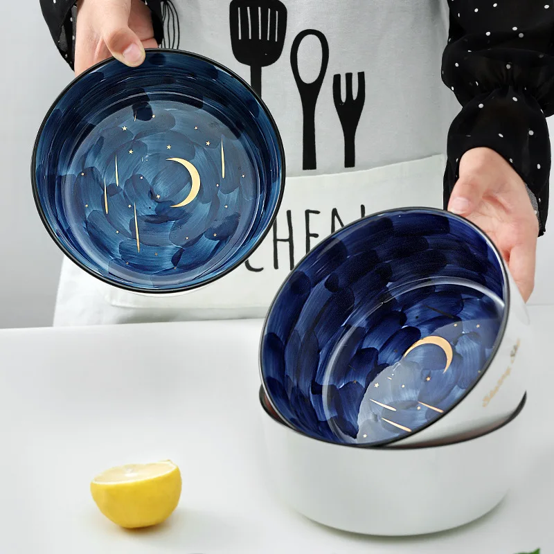 

Nordic Starry Sky Underglaze Ceramic Rice Bowl Household Large Heat Insulation Anti-scald Fruit Salad Noodle Soup Dessert Bowl