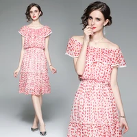 2022 summer womens long dress elegant fashion ruffled one shoulder polka dot chiffon cupcake dress
