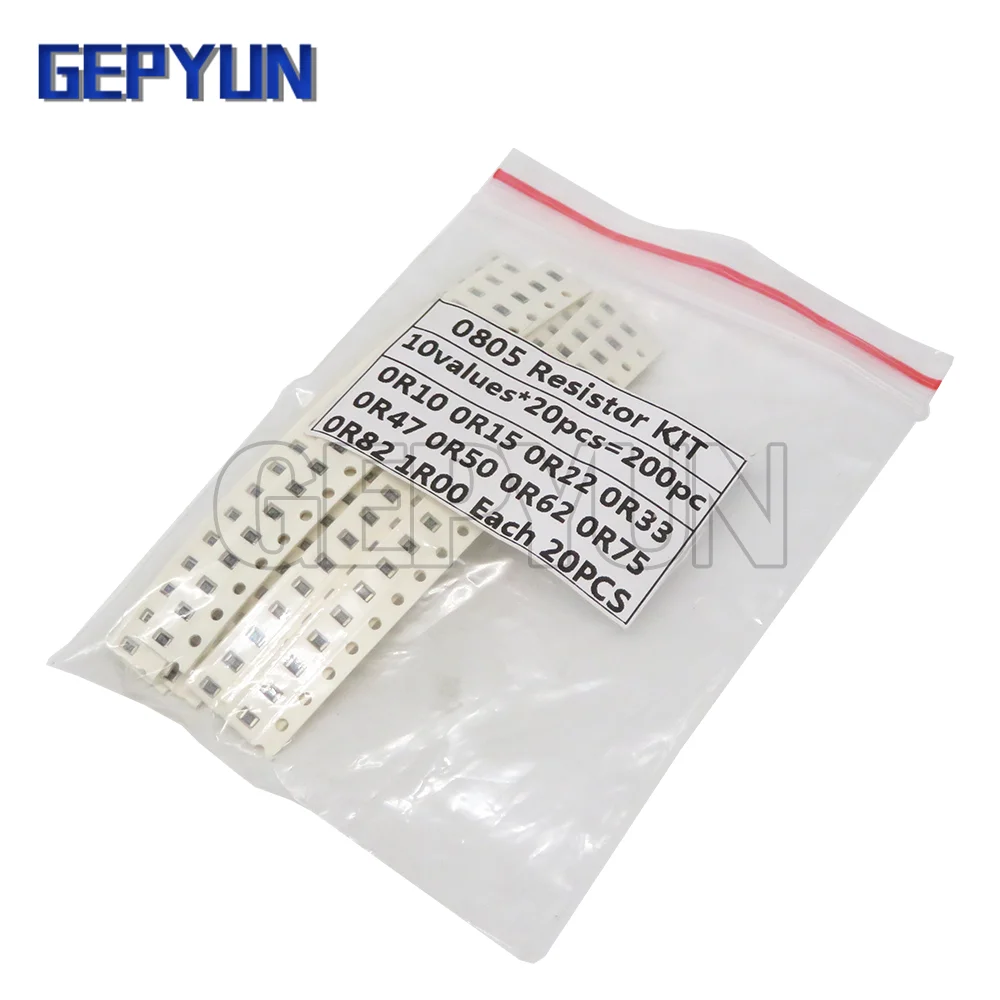 200PCS 1% 0805 SMD resistors assorted kit set 10 valueX20pcs=200pcs 1R00 R820 R750 R620 R500 R470 R330 R220 R150 R100 - купить по