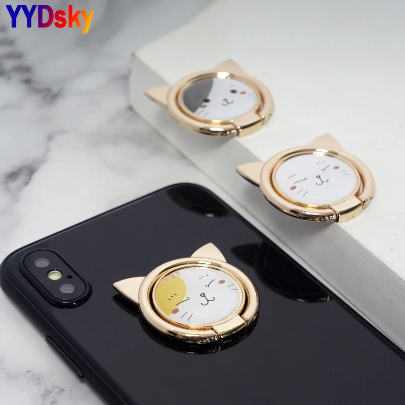 

YYDSKY Cute Cat Shape Ring Holder Cartoon Cat Metal Phone Holder High Quality Casual Lively Finger Stand Holder For Cell Phone
