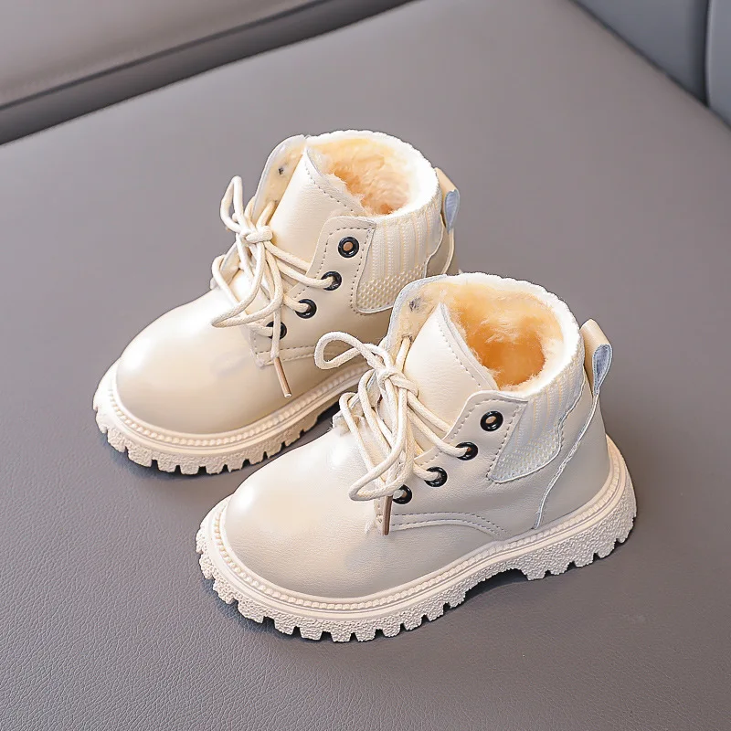 

Toddlers Kids Tide Boots Autumn Winter Warm Thick Cotton Boys Girls Snow Boots Little Children Leather Cotton Boots Fashion