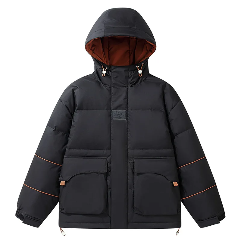 Winter down jacket men's 90 down white duck down warm hooded jacket men's casual couple solid color shirt