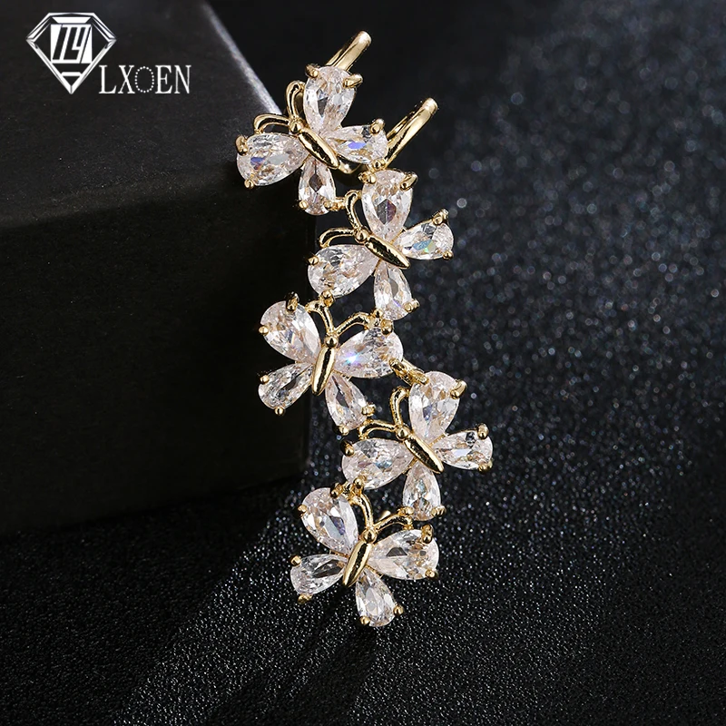 

Серьги-клипсы LXOEN с фианитами женские, роскошные заушники с одним цветком вечерние ная брендовая бижутерия в подарок