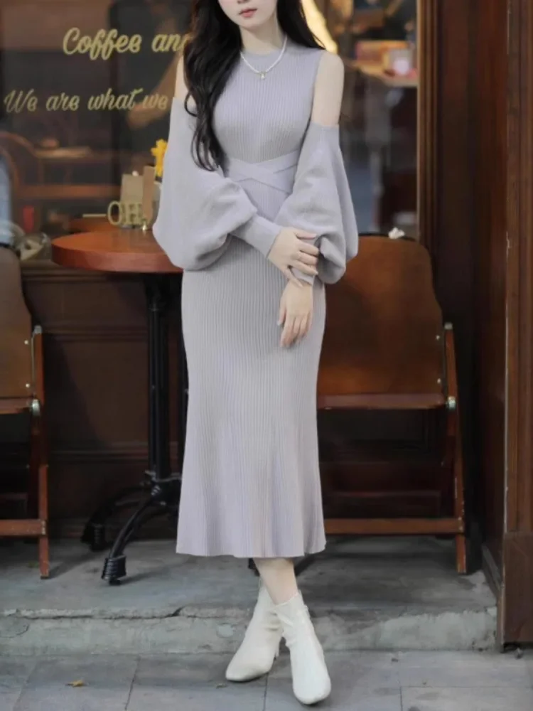 Японское модное универсальное платье-свитер 2024 осень-зима новый халат с