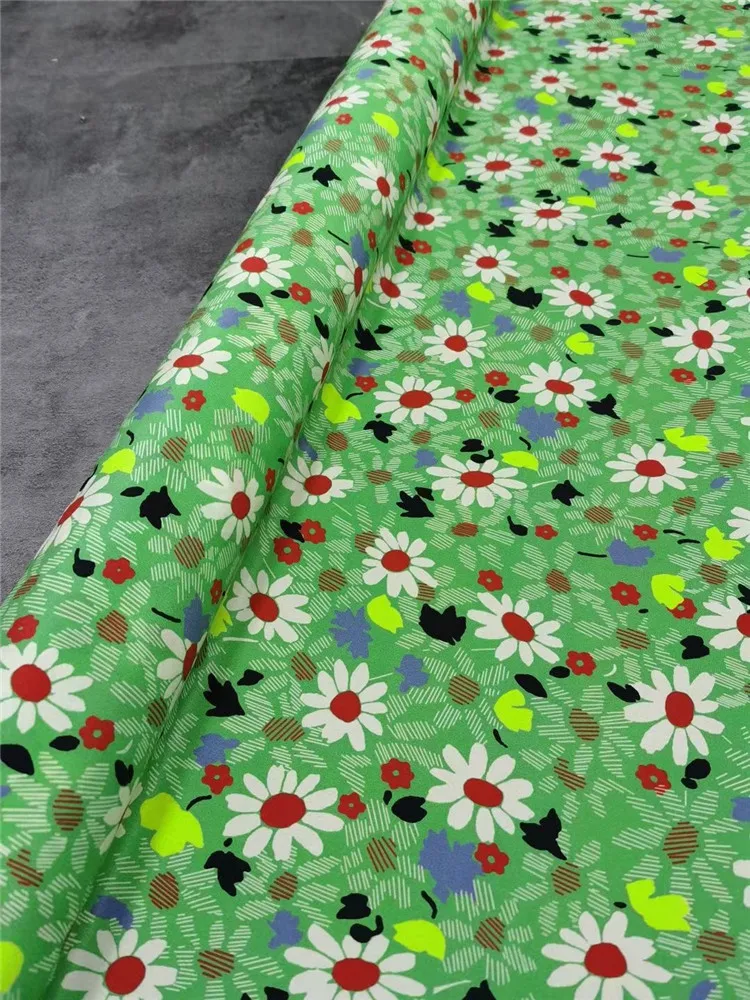 

Stretch Crepe De Chine Silk Fabric Summer New Green Small Floral Shirt Dress DIY All for Sewing Fabrics Clothing Per Meter
