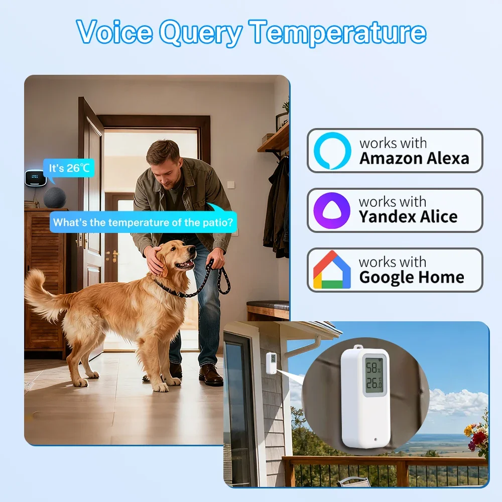 Фото Датчик температуры и влажности Smart Life Tuya WiFi/Zigbee, водонепроницаемый ЖК-дисплей IP65, работает с Alexa/Google, в помещении/на открытом воздухе №5