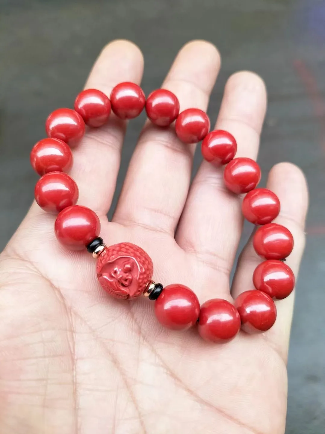 Natural 100% real red Cinnabar Jade carved guanyin Bless peace beads bracelets for couples woman men Gift with jade bracelet