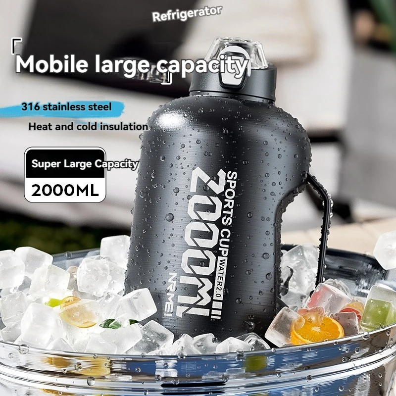 Большая бутылка для воды 1 5/2 л с ручкой и соломинкой термос из нержавеющей стали