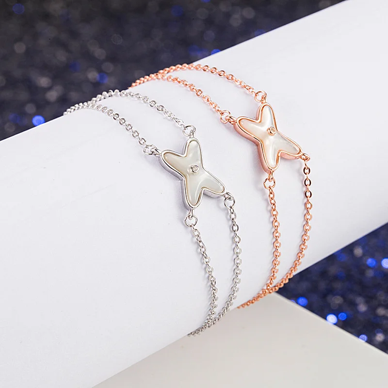 

925 Sterling Silver Cross Bracelet Light Luxury Natural White Fritillaria Letter X Shape CHAUMET Bracelet Fine Jewelry For Women