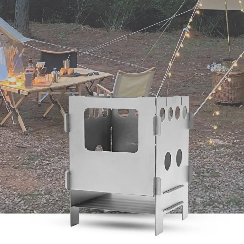 

Shockproof Practical High Hardness Outdoor Stove Silver Color Wood Burning Stove Rust-proof Camping Supplies