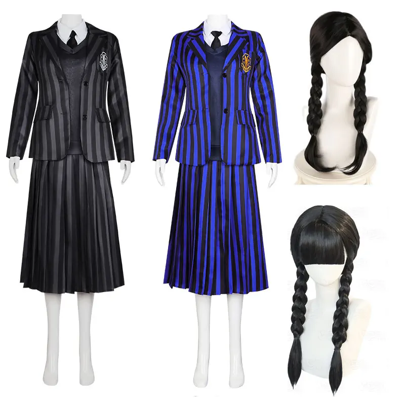 

Wednesday Addams Cosplay Costume Schoolgirl Nevermore College School Uniforms Halloween Gift For Girls Carnival Party Skirt Suit