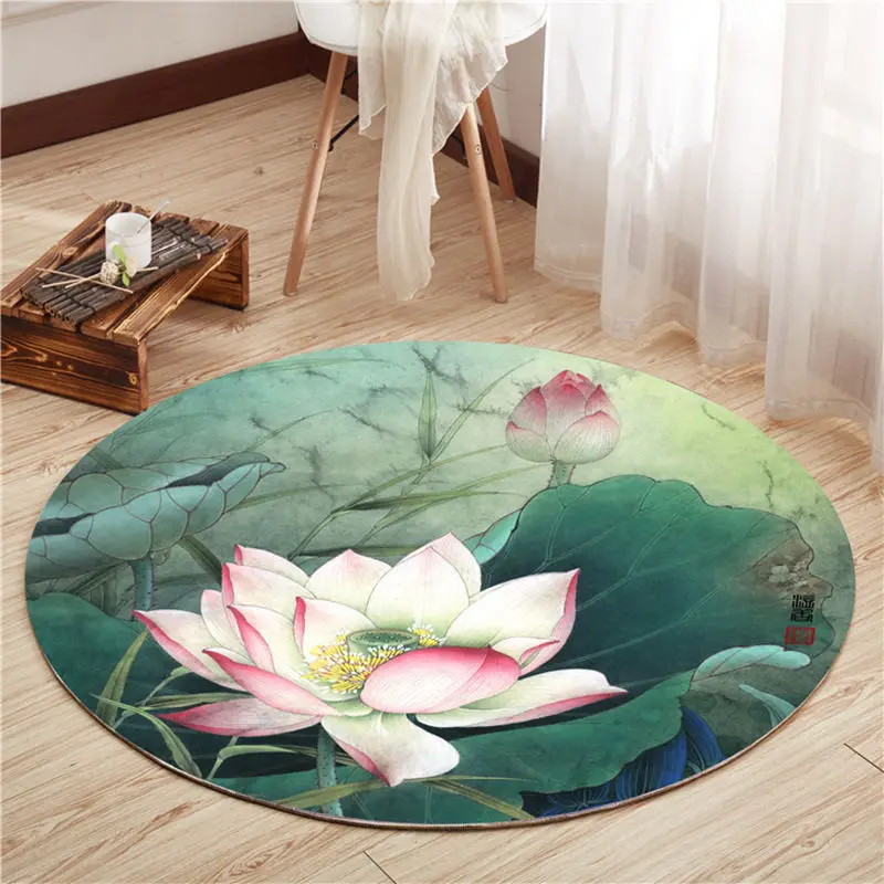 

Classical Living Room Hotel Decoration Peony Butterfly Pattern Cushion Chinese Round Carpet Lotus Flower Anti-slip Carpet