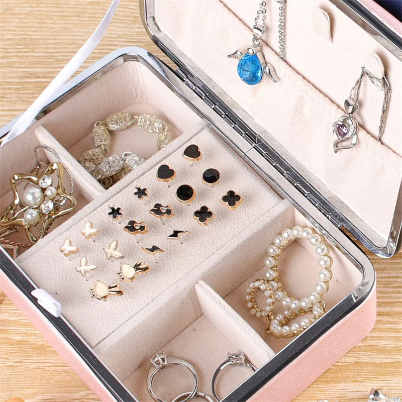 Fashion Girls Womens Jewelry Box Multifunctional PU metal frame necklace earring ring jewellery storage box Jewelry organizador