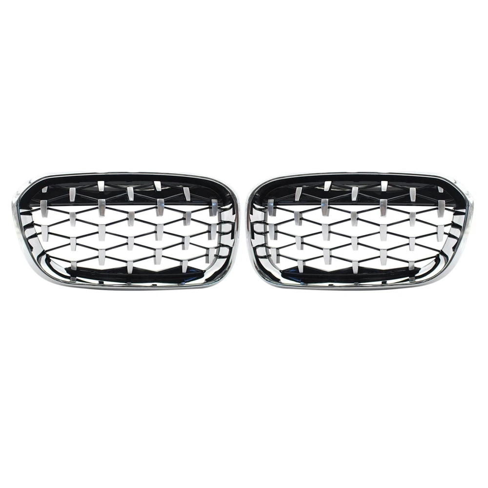 

1 Pair Front Kidney Diamond Style Grille Diamond Meteor Grills for -BMW 1 Series F20 F21 2015-2017 Racing Grills Chrome