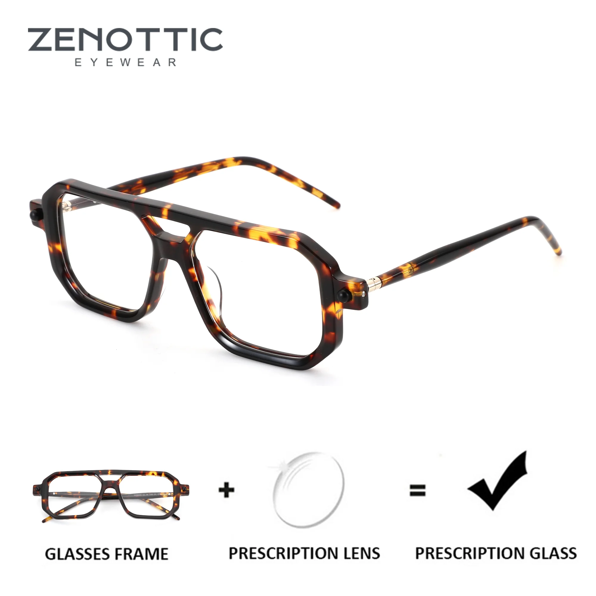 Фото ZENOTTIC (размер XXL) мужские очки-пилоты по рецепту, ацетатные фотохромные линзы ручной работы для близорукости, прогрессивные №1