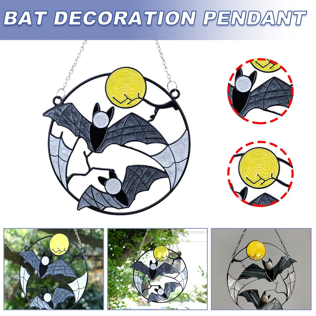 

Stained Glass Suncatcher Bat Moon Hanging Decor Window Wall Hanging Ornament Home Garden Yards Living Room Decoration Party Gift