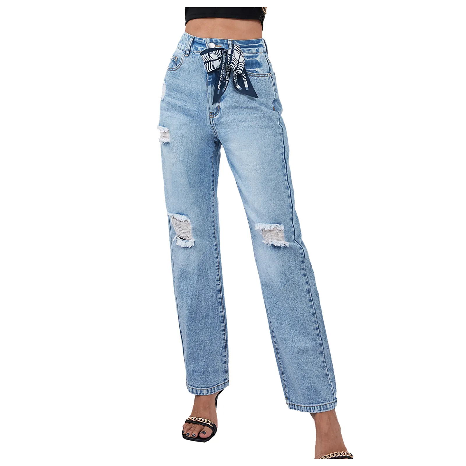 

Straight Slim Gradient Waist With Holes Casual Pants High And Women's Jeans Pants Oversize pants Jeans women