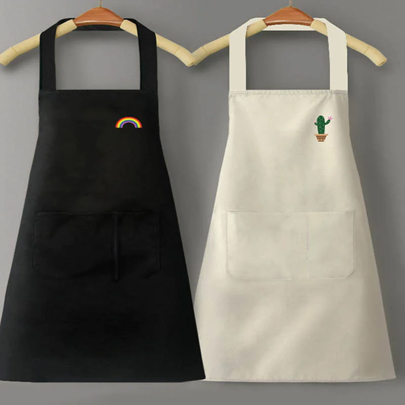 

Cute Apron for Kitchen Women Waterproof Cooking Men Aprons Sleeveless Rainbow Cartoon White Decorative with Pocket Hand-wiping