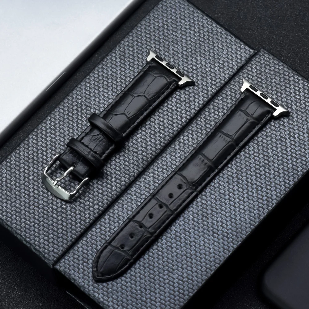 

High Quality Leather Watchband For Apple Watches iWatch Series 8/7/SE/6/5/4/3/2/1 42mm 38mm 44mm 40mm Strap 49mm 45mm 41mm Black